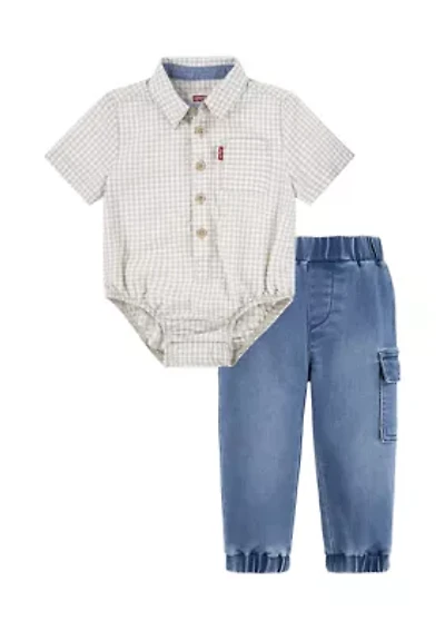 Baby Boys Gingham Bodysuit and Jogger Pants Set