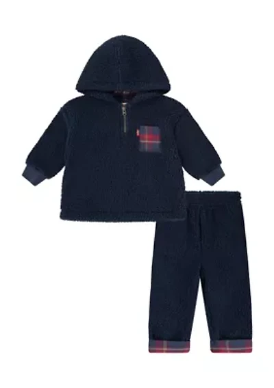 Baby Girls Plaid Sherpa Quarter Zip Set