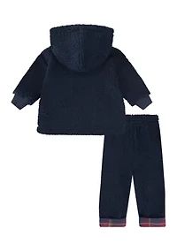 Baby Girls Plaid Sherpa Quarter Zip Set