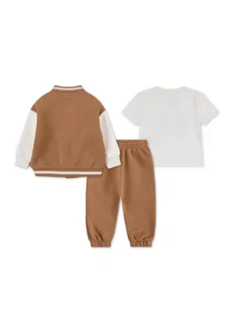 Baby Boys Three Piece Bomber Jacket and Graphic T-Shirt Set