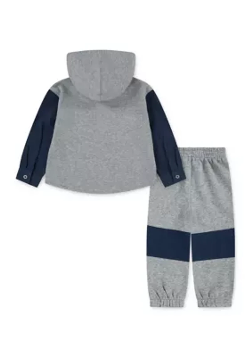 Baby Boys Hooded Shirt Jacket and Fleece Joggers Set