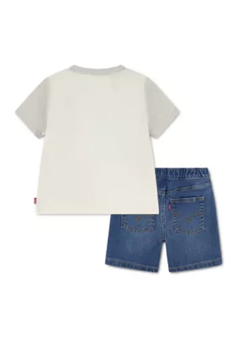 Baby Boys Bear Graphic and Denim Shorts Set