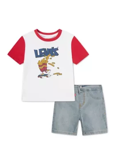 Baby Boys Fry Guy Skater Shirt and Denim Shorts Set