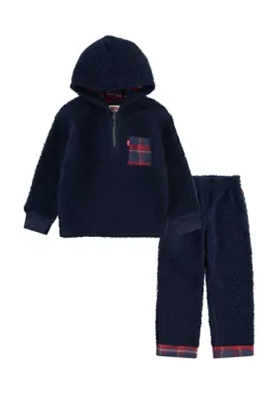 Toddler  Girls Plaid Sherpa Quarter Zip Set