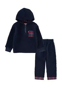 Toddler  Girls Plaid Sherpa Quarter Zip Set