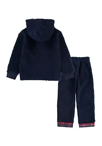 Toddler  Girls Plaid Sherpa Quarter Zip Set