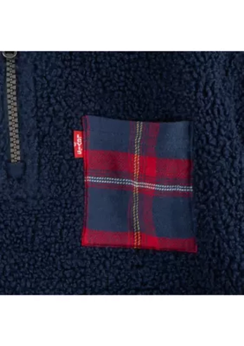 Toddler  Girls Plaid Sherpa Quarter Zip Set