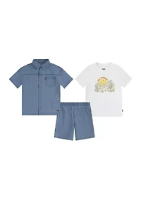 Toddler Boys Three Piece Woven Shorts Set