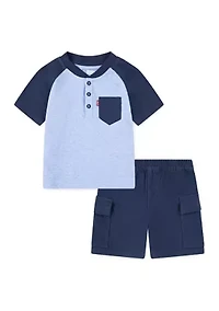 Toddler Boys Raglan Henley Shirt and Shorts Set