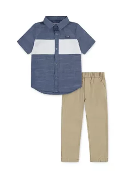 Toddler Boys Chambray Shirt and Joggers Set