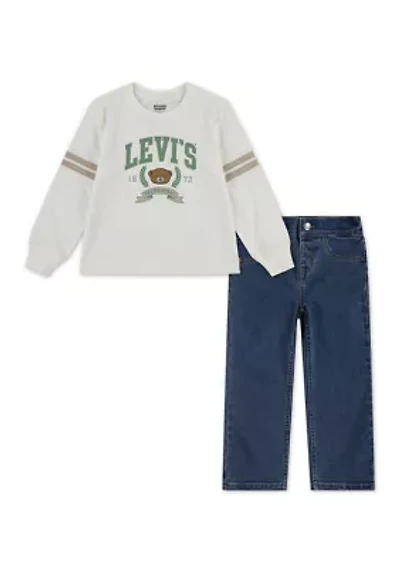 Toddler Boys Football Graphic T-Shirt and Denim Jeans Set