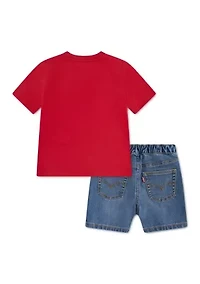 Toddler Boys Graphic Logo Shirt and Denim Shorts Set