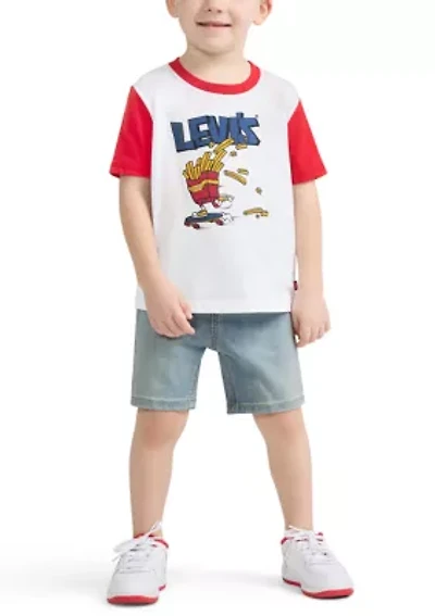 Toddler Boys Fry Guy Skater Shirt and Denim Shorts Set