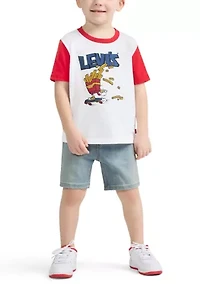 Toddler Boys Fry Guy Skater Shirt and Denim Shorts Set