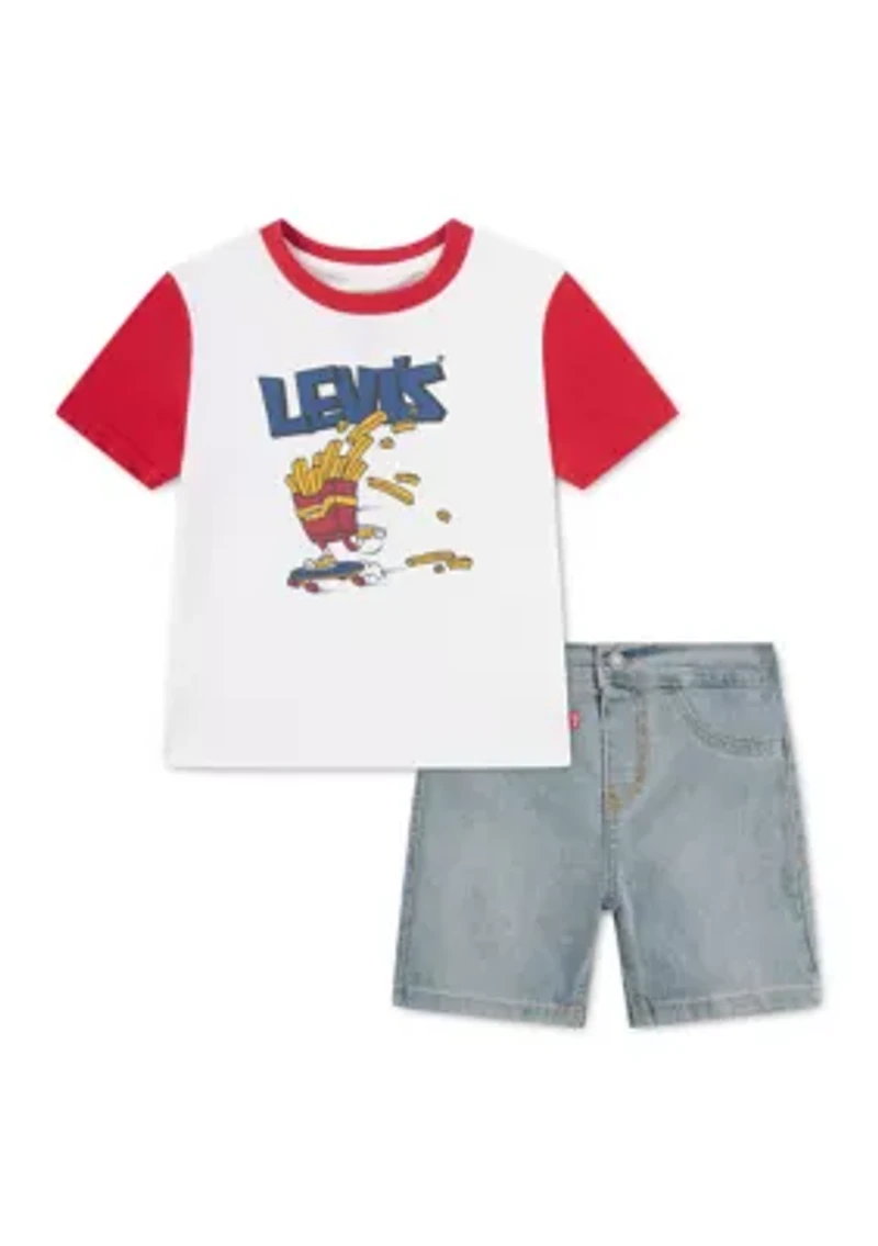 Toddler Boys Fry Guy Skater Shirt and Denim Shorts Set