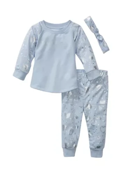Toddler Girls Foil Hacci Sweatshirt and Pajama Pants Set with Headband
