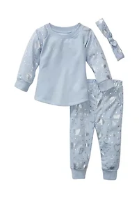 Toddler Girls Foil Hacci Sweatshirt and Pajama Pants Set with Headband