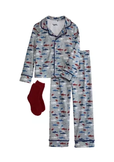 Boys 4-7 Shark Pajama Pant and Top Set
