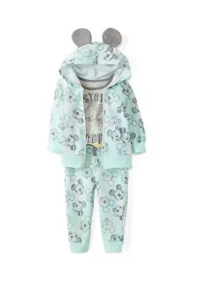 Baby Boys Three Piece Mickey Mouse Printed Jacket and Pants Set