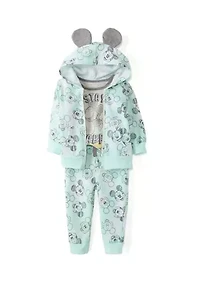 Baby Boys Three Piece Mickey Mouse Printed Jacket and Pants Set