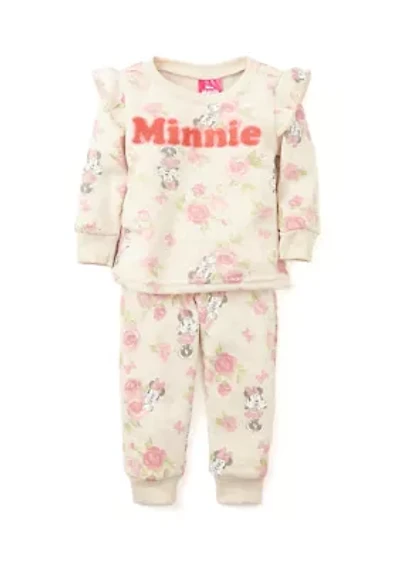 Baby Girls Minnie Mouse Graphic Sweatshirt and Printed Sweatpants Set