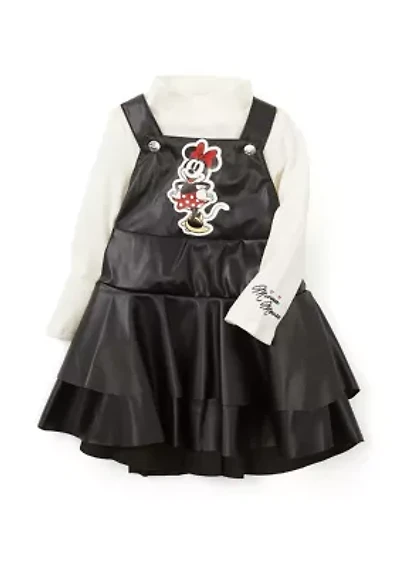 Baby Girls Minnie Mouse Leather Jumper Dress Set