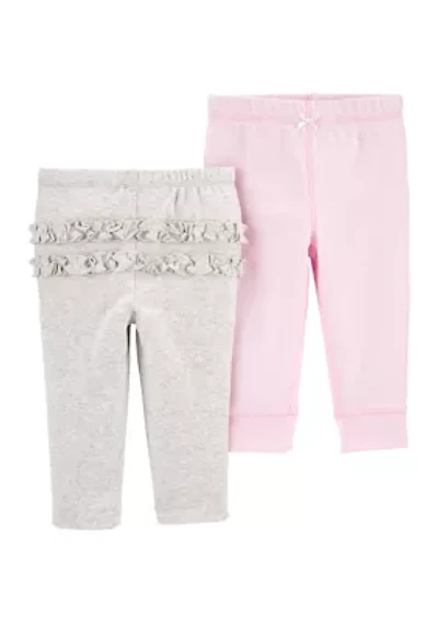 Baby Girls Elastic Waist Pants - 2 Pack