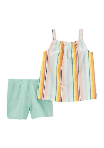 Baby Girls Linen Multi Stripe Tank Top and Shorts Set