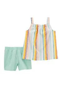 Baby Girls Linen Multi Stripe Tank Top and Shorts Set