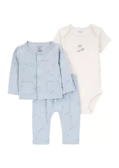 Baby Boys 3 Piece Airplane Cardigan Set