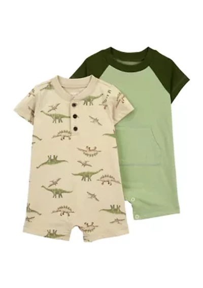 Baby Boys Short Sleeve Dino 2 Pack Romper