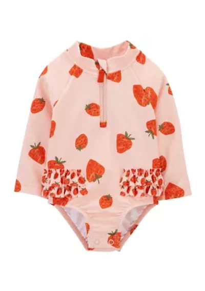 Baby Girls Strawberry Printed Rashguard One Piece Swimsuit
