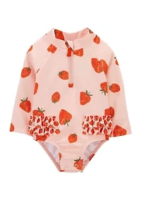 Baby Girls Strawberry Printed Rashguard One Piece Swimsuit