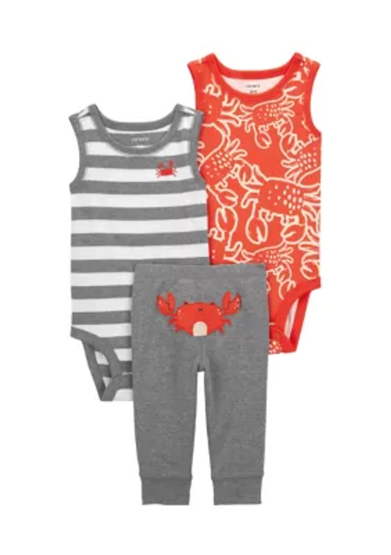 Baby Boys Crab Printed Bodysuits and Pants Set