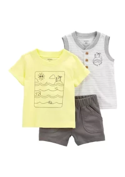 Baby Boys Short Sleeve Graphic T-Shirt and Shorts 3 Piece Set