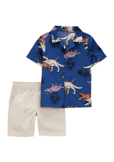 Baby Boys Short Sleeve Dino Polo Shirt and Shorts Set