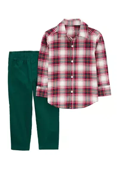 Baby Boys Plaid Printed Shirt and Pants Set