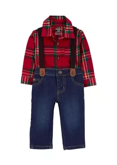 Baby Boys Bodysuit and Pants with Suspenders Set