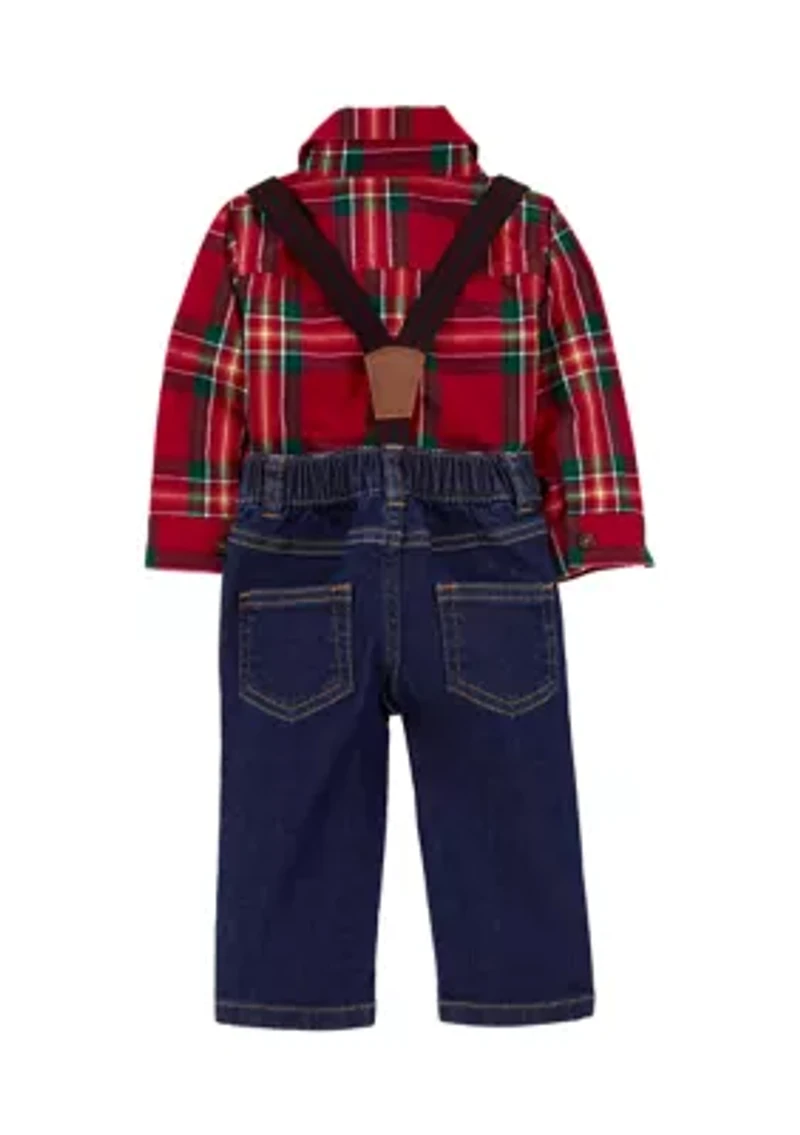 Baby Boys Bodysuit and Pants with Suspenders Set