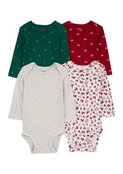 Baby Girls Printed Bodysuits - 4 Pack