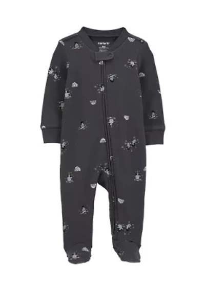 Baby Girls Textured Printed Footie Pajamas