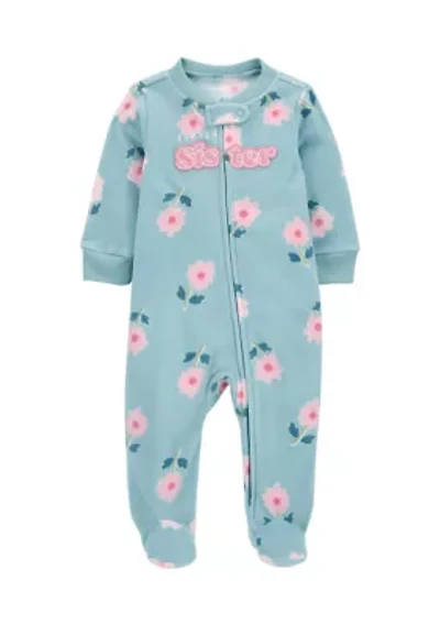 Baby Girls Microfleece Printed Footie Pajamas