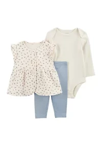Baby Girls 3 Piece Button Front Top Set