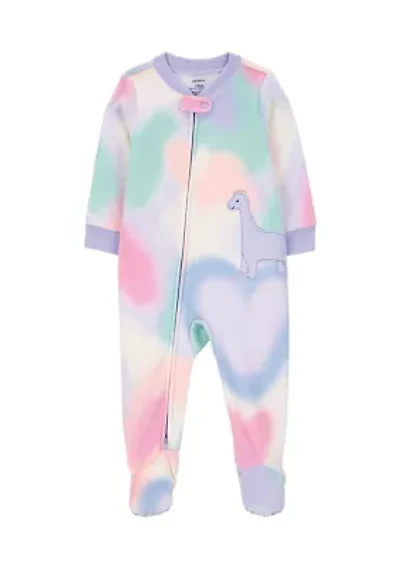 Baby Girls Dinosaur Tie Dye Printed Fleece Footie Pajamas