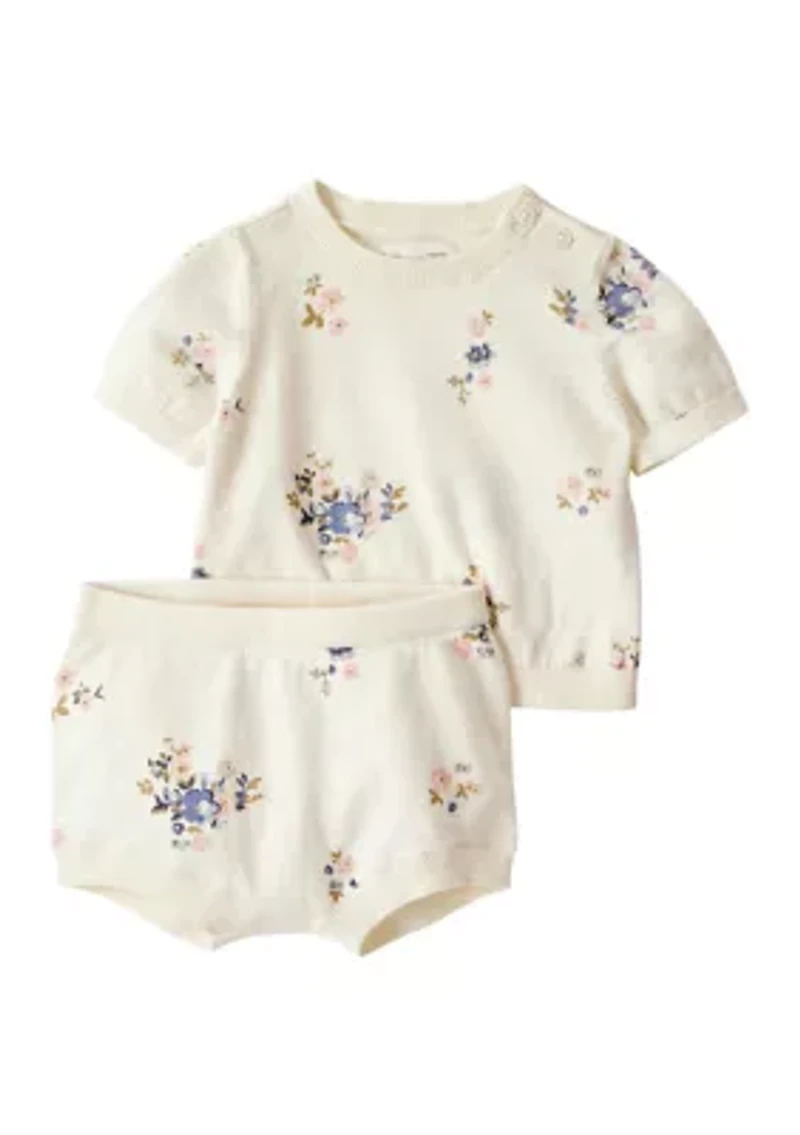 Baby Girls Printed Sweater Knit Top and Bubble Shorts Set
