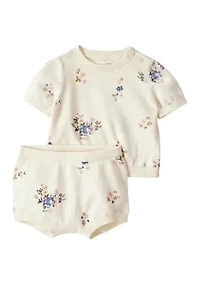 Baby Girls Printed Sweater Knit Top and Bubble Shorts Set