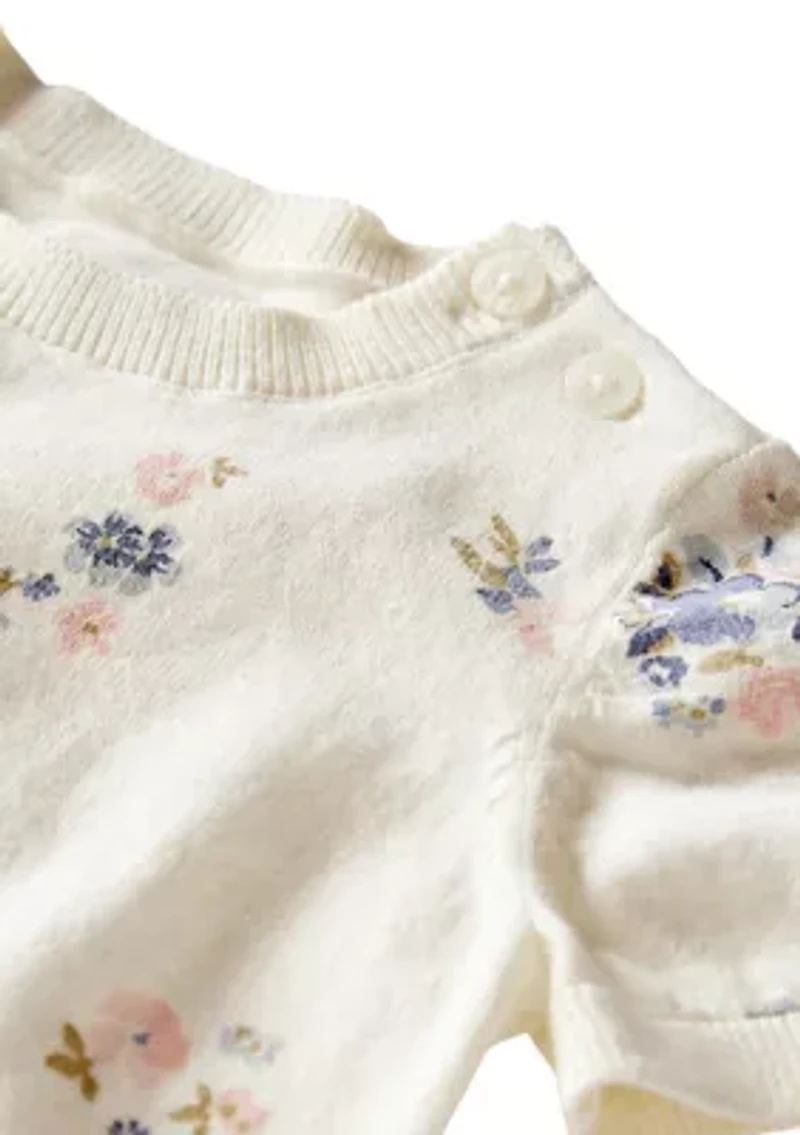 Baby Girls Printed Sweater Knit Top and Bubble Shorts Set