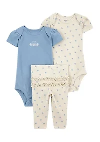 Baby Girls Three Piece Bodysuit Set