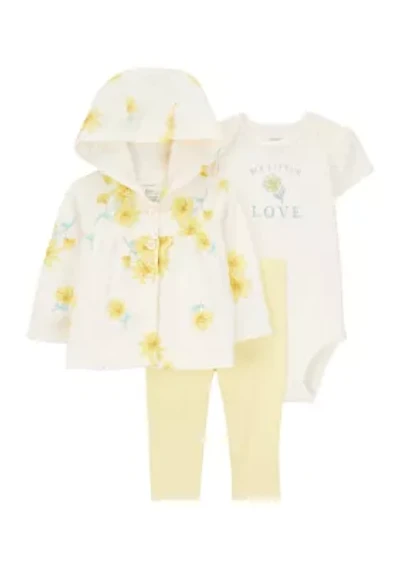 Baby Girls 3 Piece Floral Cardigan Set