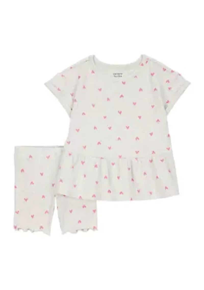 Baby Girls Heart Printed Top and Shorts Set